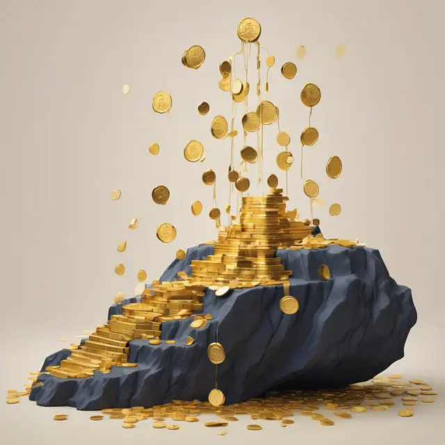 Waterfall of gold coins illustrating the realization multiple and its distribution to investors