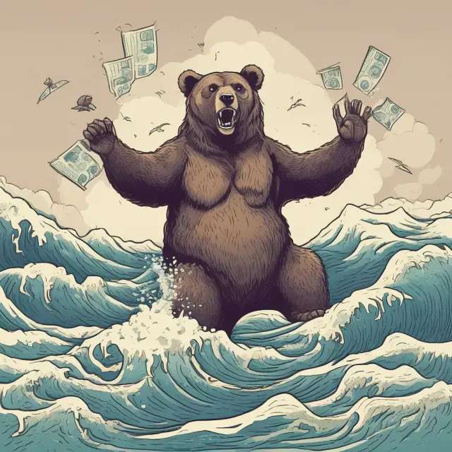 Bear symbolically selling stocks at a loss