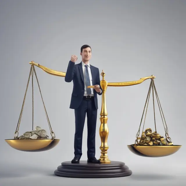 A businessman weighs scales with assets representing losses, symbolizing tax savings from recognized losses