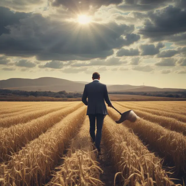 A tax harvester figure picking ripe losses amongst an abundance of capital gains crops