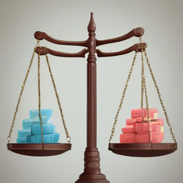 A pair of scales balancing realized and unrealized gains in a business context.