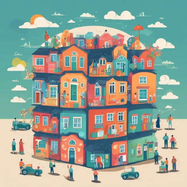 An image of a colorful kaleidoscope displaying different sectors in real estate - Residential, Commercial, Land, Management, Appraisal, Counseling, Development, and Education.