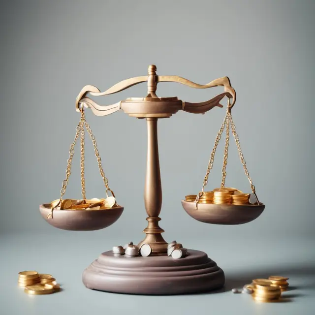 Golden coins (stocks) and silver coins (bonds) on a balance scale, representing retirement account rebalancing for optimal risk management