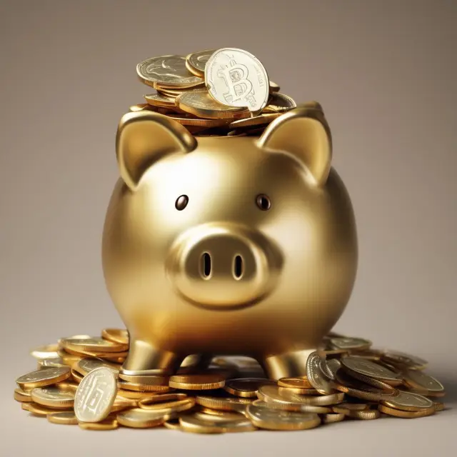 A golden piggy bank overflowing with various rebate tokens