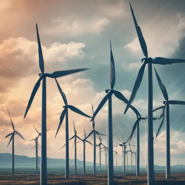 A blend of wind turbines and economic graphs, illustrating the significance of Renewable Energy Certificates (RECs) in renewable energy markets.