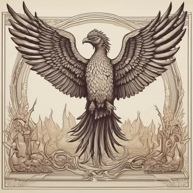 A mythical Phoenix arises from a pile of debts, morphing into an iconic representation of equity and financial transformation
