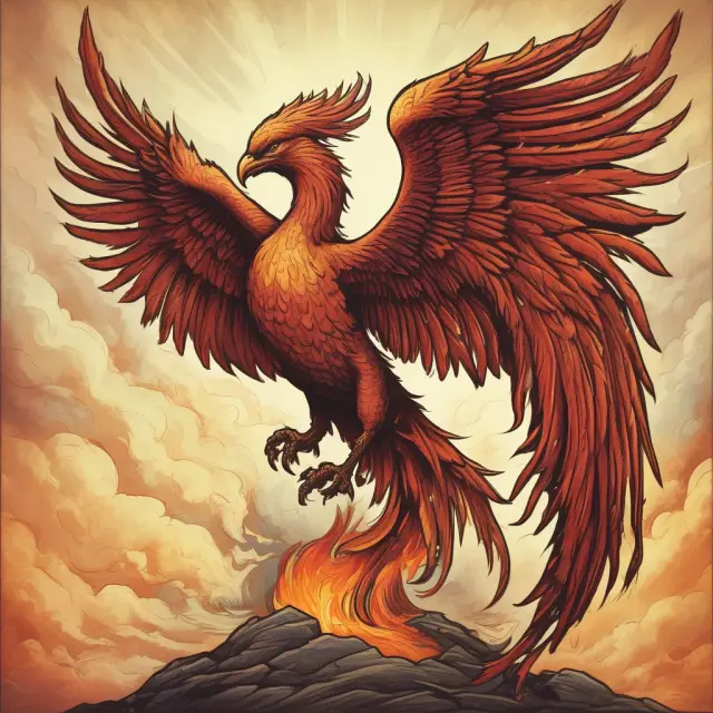 A phoenix emerging from a pile of debt, illustrating the process of recapitalization in bankruptcy