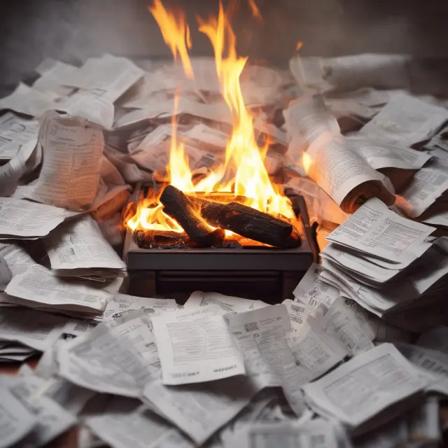 Pile of receipts symbolizing financial transactions, powering an accounting fireplace for growth