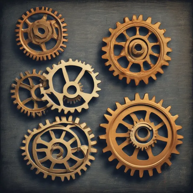 Two gears, one steady and one synchronized, symbolizing efficient industry players with a consistent business model in the financial world.