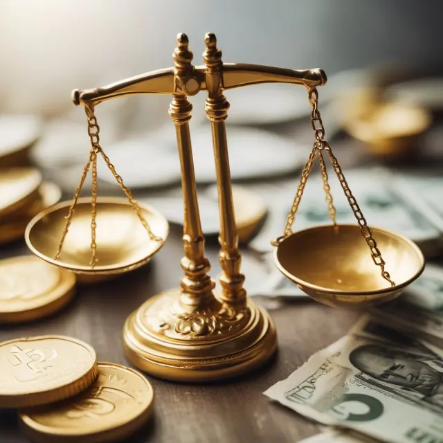 A set of golden scales balancing the accounts receivable turnover ratios of various companies, demonstrating financial health and efficiency comparison for institutional investors