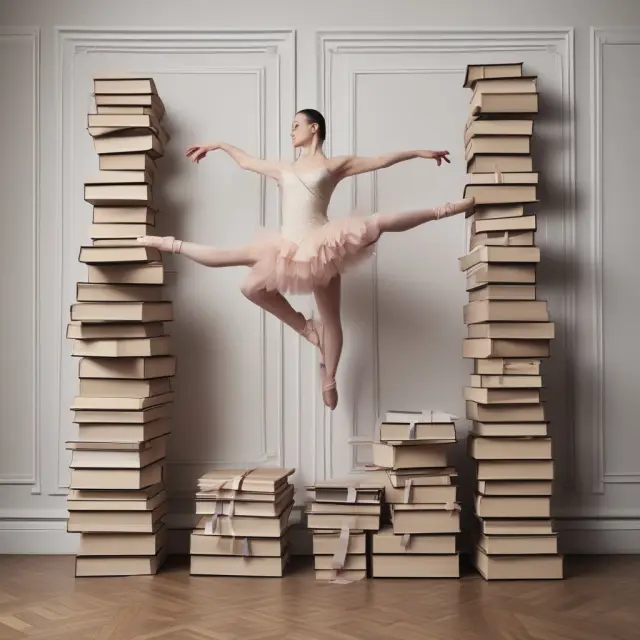A ballet dancer pirouetting between two books, illustrating the harmonious relationship between net credit sales and accounts receivable turnover ratio