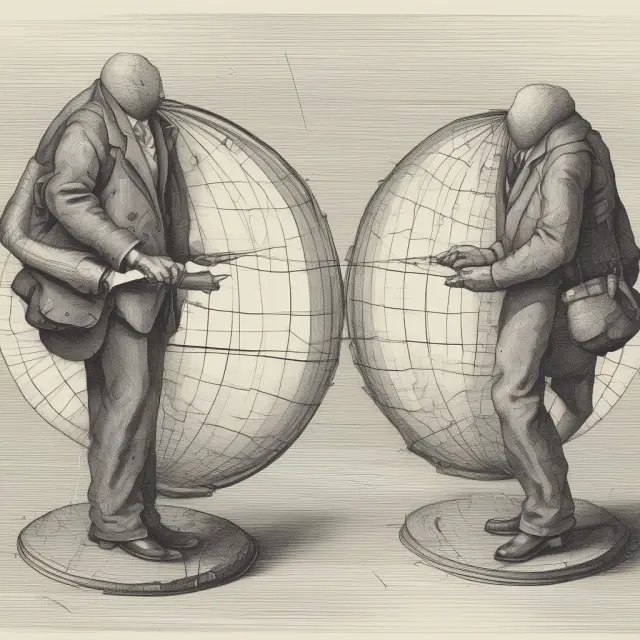 Two globes depicting contrasting economic performances: one thriving while the other contracts, representing regional recessionary gaps