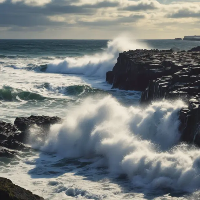 An image of turbulent stock market waves colliding with a rocky shore, representing the impact of recessionary gaps