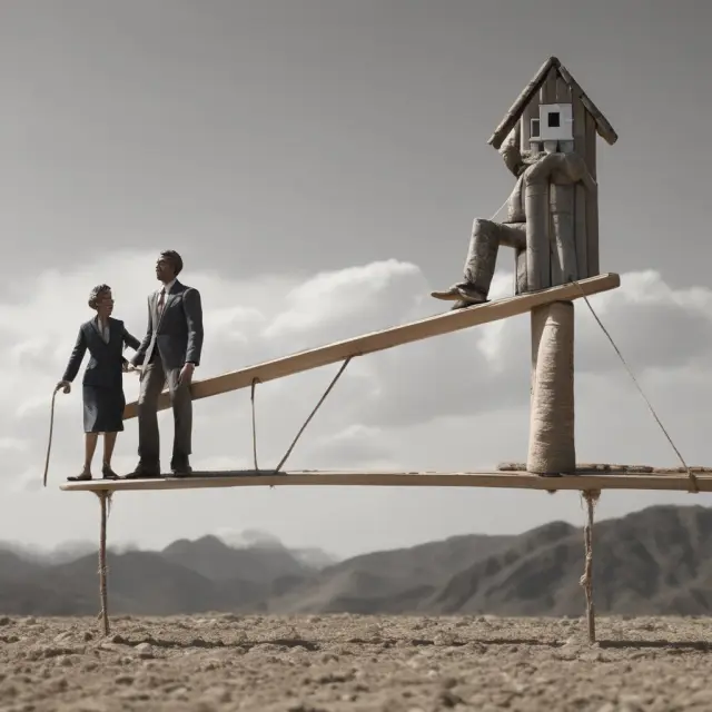 Image of a seesaw representing the balance between potential output (top) and actual GDP (bottom), highlighting the concept of a recessionary gap