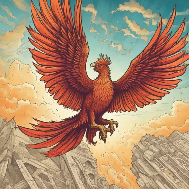 A mythical Phoenix arises from an IRA financial chart, representing the ability to transform contributions and optimize retirement savings through recharacterization