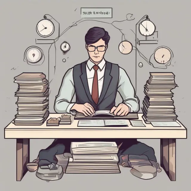 An accountant meticulously balances internal and external records on a table using scales, ensuring financial accuracy.