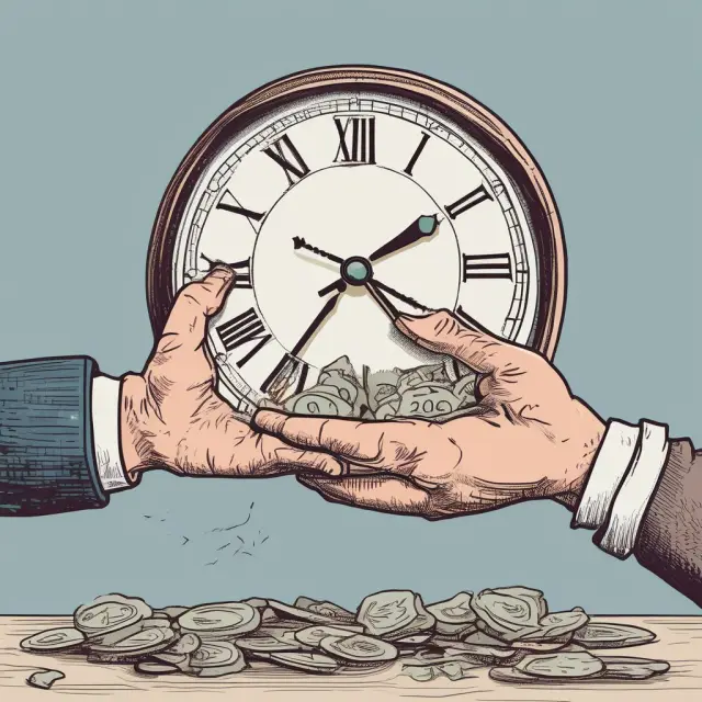 Two hands on a clock represent record and ex-dividend dates; eligible investors grasp dividends while ex-dividend buyers miss them