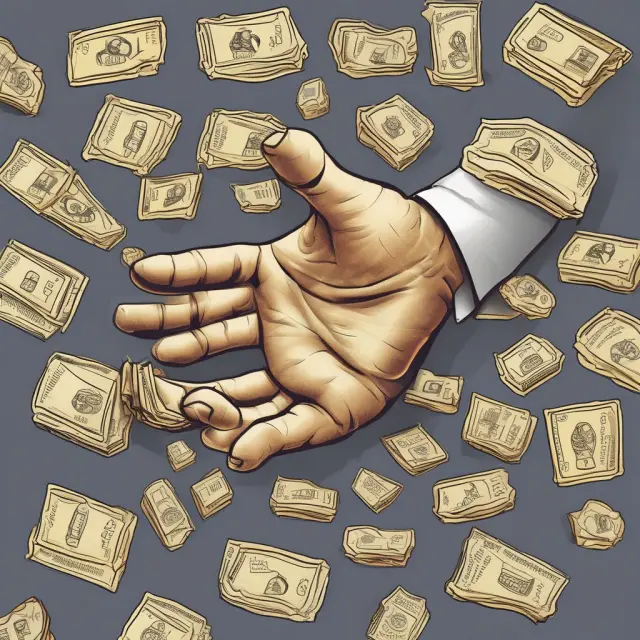 Golden hand symbolizes a lender seizing diverse assets like deposit accounts, wages, property, and investments