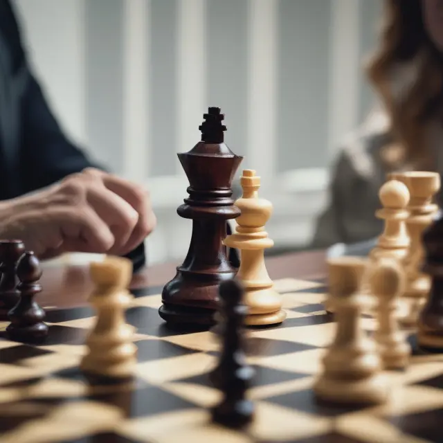 Lender and Borrower in a chess match: Lender wields the hard money loan, symbolizing control, speed, and potential recourse.