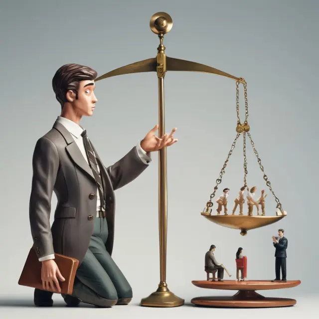 A lender weighing the pros and cons of recourse loans on a scale. Advantages include security and potential profit, while disadvantages are limited borrower pool and complexity.