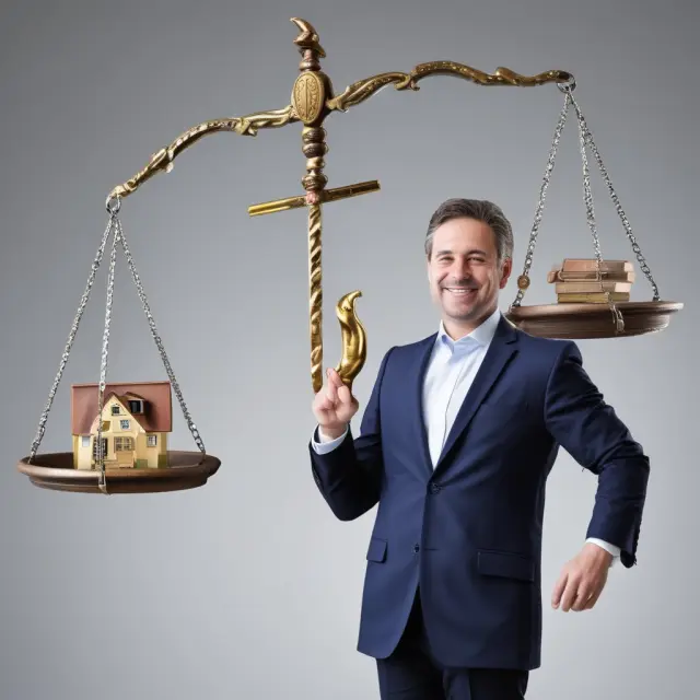 An investor weighing his personal assets on a scale against a commercial property in a recourse loan scenario