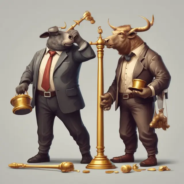 Senior bull representing senior securities with a gold gavel, while junior bear signifies junior debts holding a broken scale, depicting recovery rate disparities