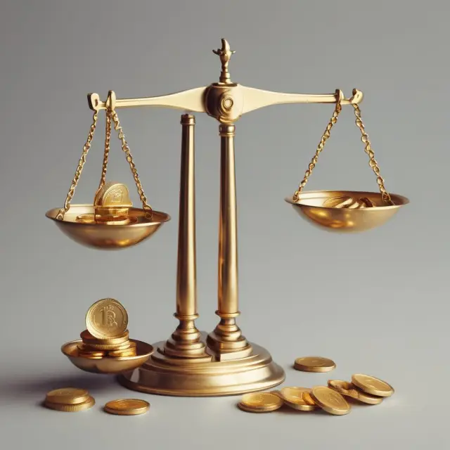 Two scales weighing gold coins: One represents total outstanding debt, while the other holds recovered funds. The gap between them symbolizes the recovery rate.
