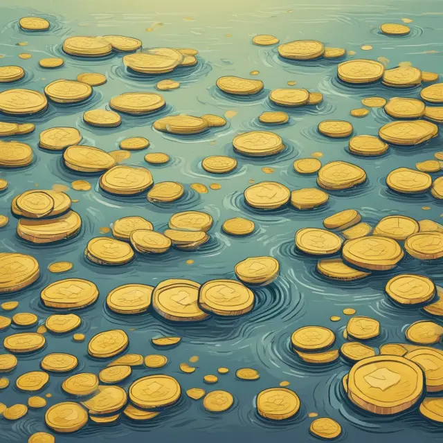 Golden coins representing recurring revenue flowing predictably from a churning river of loyal customers.