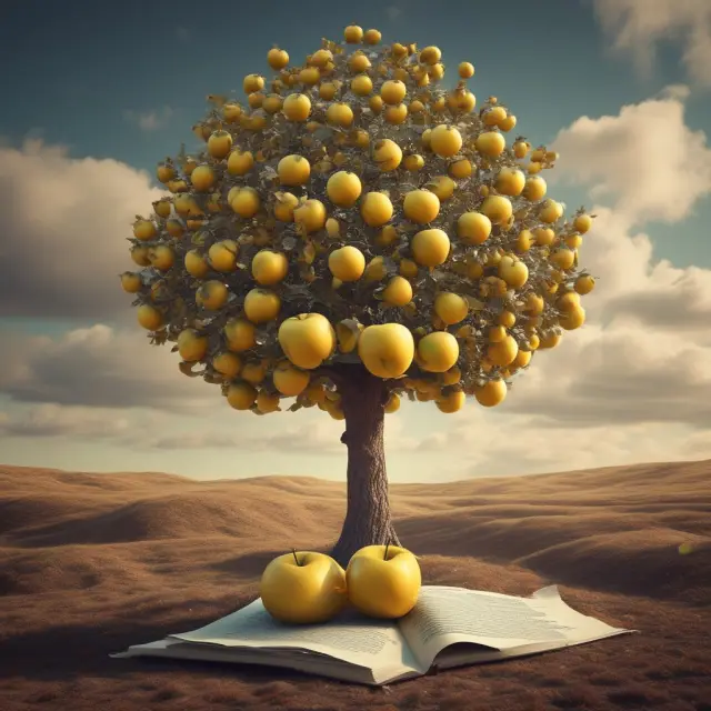 Golden apple tree with contracts as branches providing stable income through long-term deals
