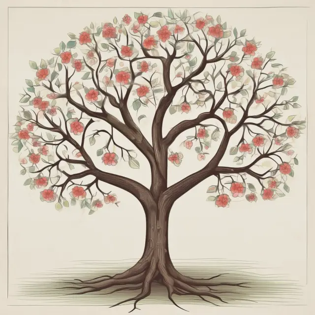 A metaphorical tree with interconnected branches representing customers, blooming flowers symbolizing supplementary goods and the process of cross-selling to secure recurring revenue