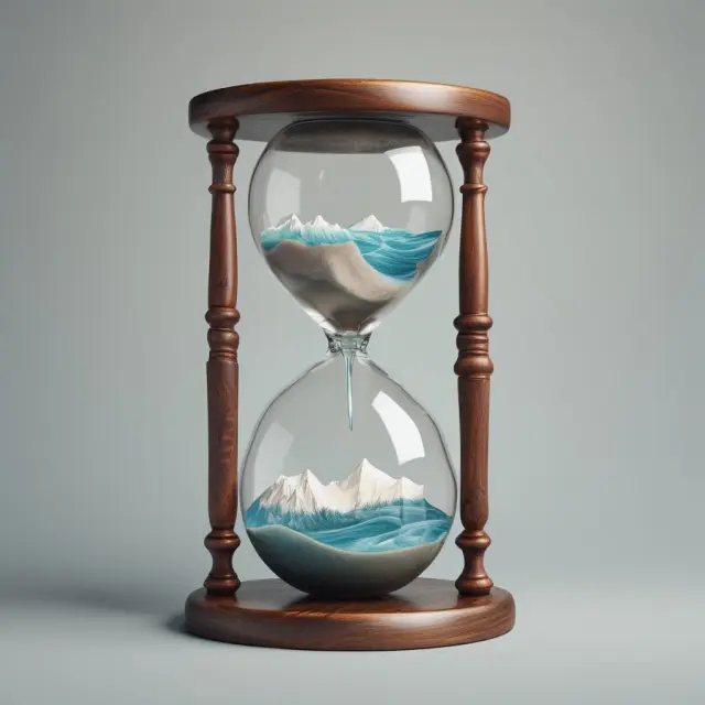 An hourglass filled with churning waters and subscriptions representing customer retention challenges in recurring revenue.