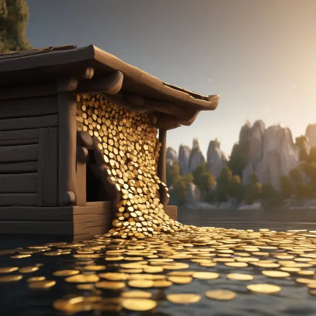 Golden coins flowing steadily, representing recurring revenue