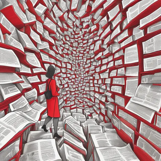 A researcher carefully traverses an intricate maze of SEC documents and red herrings, emphasizing the significance of proper citation for academic integrity.