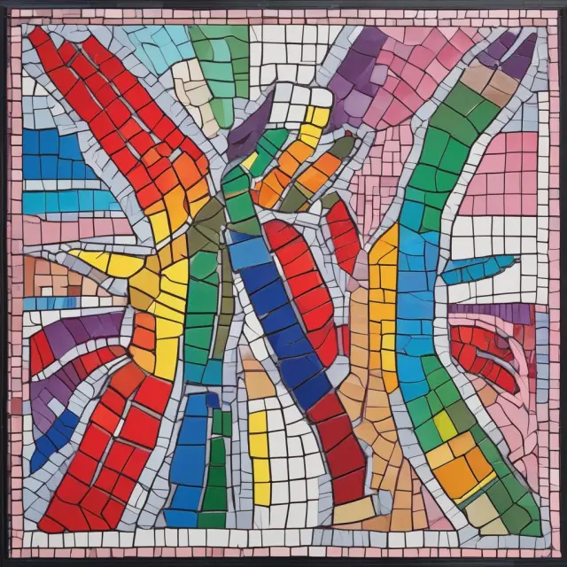 Mosaic map of redlined areas with a hand breaking free the constraints, symbolizing the fight against discriminatory practices