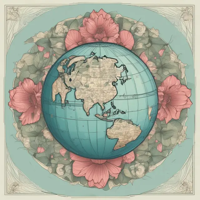An intricately designed globe with interconnected currencies forming petals of a blooming lotus flower, illustrating REERs