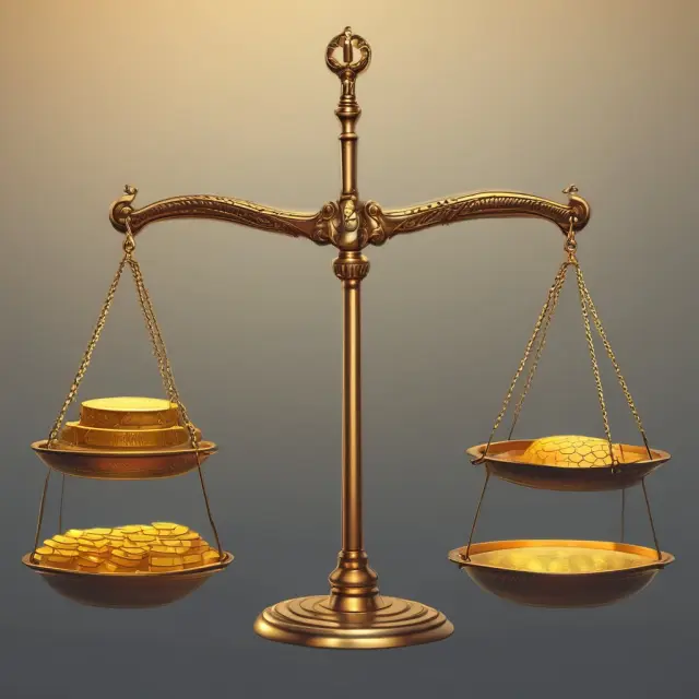 A set of golden scales illustrating price differences between countries in relation to REER, shedding light on concealed trade fluctuations.