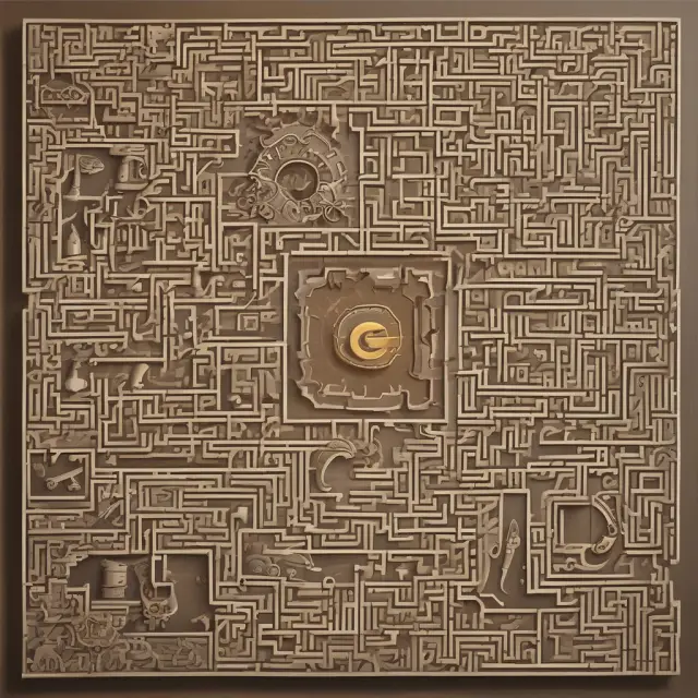 An intricate maze leading to a treasure chest labeled ‘Reference Numbers’, symbolizing the role of reference numbers in facilitating financial transactions.