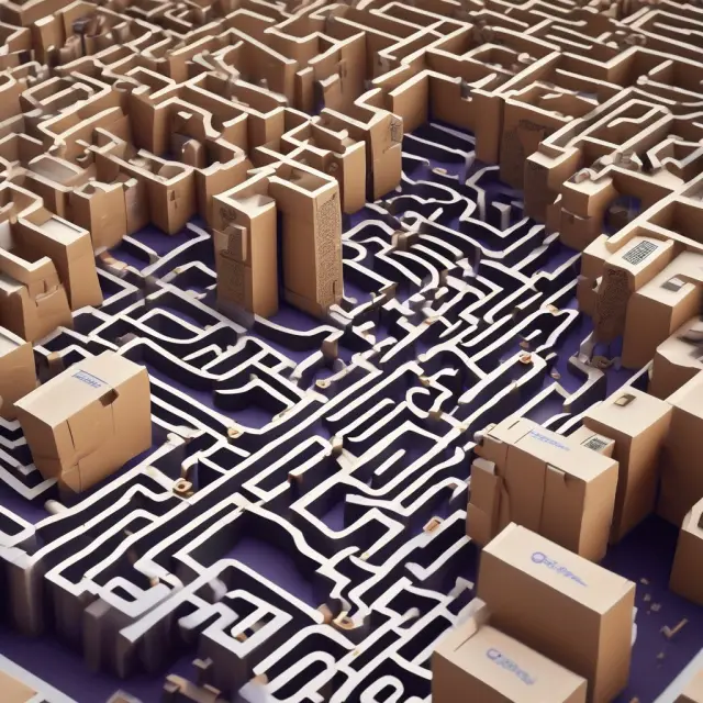 An image of a labyrinth containing various packages from UPS and FedEx, each marked with essential reference numbers for navigating financial transactions
