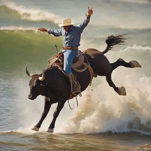 A prime rate bull riding on a wave in the financial sea, symbolizing its impact on home mortgage rates