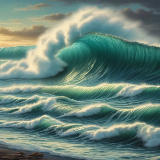A tidal wave, symbolizing reflexivity, shaping the economic fundamentals in a marketplace with interconnected perceptions and expectations
