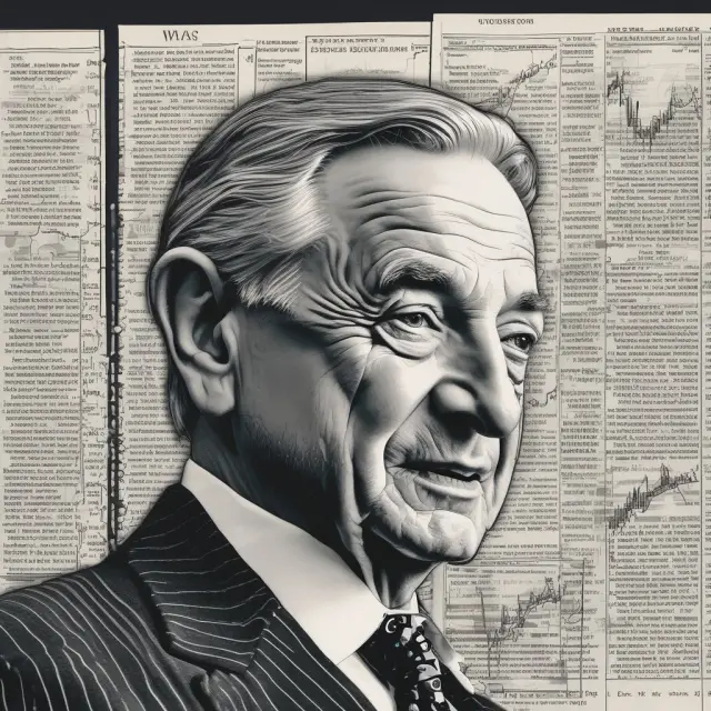 An investor holding a mirror in front of himself in a turbulent sea of stock markets, symbolizing reflexivity and George Soros