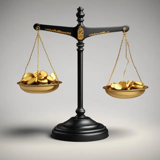 An image of scales with weights symbolizing regressive (golden coins) and progressive taxes (silver coins) shifting, emphasizing the difference in tax burden between income groups.