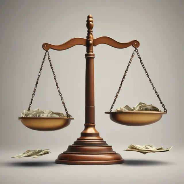 Image depicting a set of scales with weights tilting towards wealthy households, representing the unequal burden of regressive taxes on low-income families.