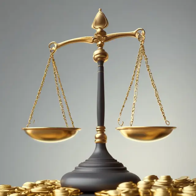 Gold scales with gold coins on one side and a balanced person holding the other end, illustrating legislative efforts to mitigate regressive taxes