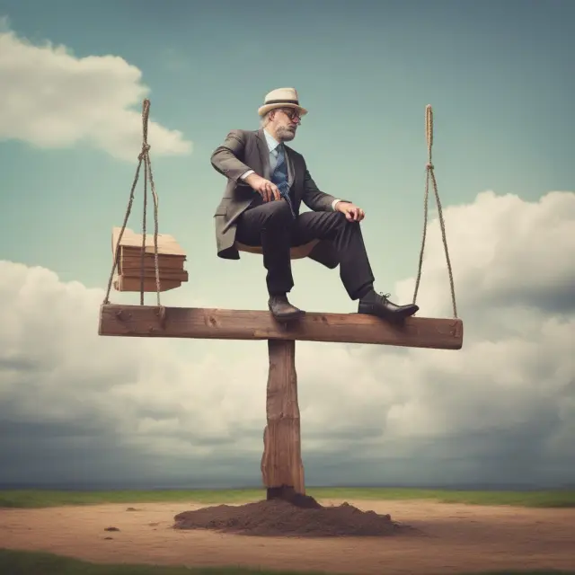 Investor considering regret theory while making investment decisions, depicted on a balance scale between past mistakes and future opportunities