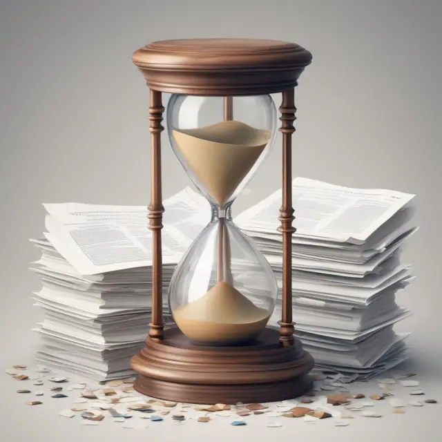An hourglass filled with regulatory documents symbolizing the history and evolution of Regtech within the financial industry