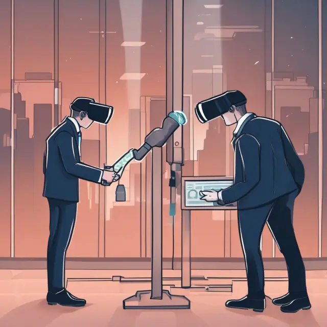 AI-powered RegTech tool monitoring employee behavior atop a digital balance, symbolizing the need to maintain productivity and privacy in the workplace.