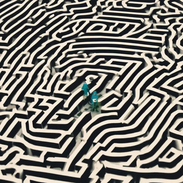  consumers examining a complex maze, banks represented as guides - Regulation E protecting against unauthorized card usage