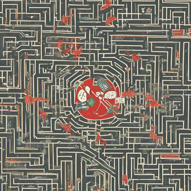 A complex maze illustrating banks and their affiliates in compliance with the intricate rules of Regulation W.