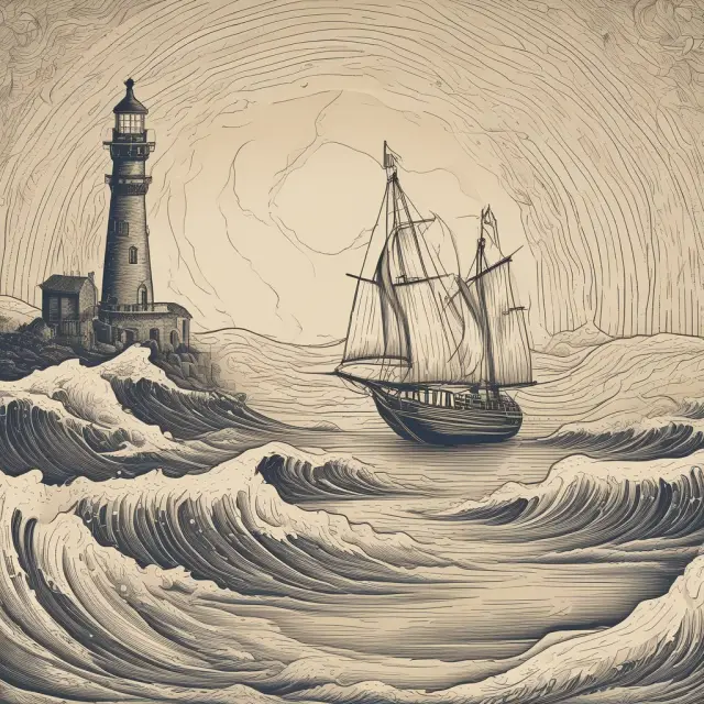 Golden sailboat filing Form D with SEC, sailing through a sea of disclosures towards a lighthouse representing compliance